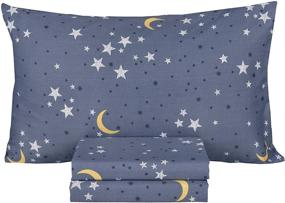 img 4 attached to 🌙 Moon and Stars Kids 100% Cotton Twin Bed Sheet Set with Flat Sheet, Fitted Sheet, and Pillowcase - Twin Size, Stars Design