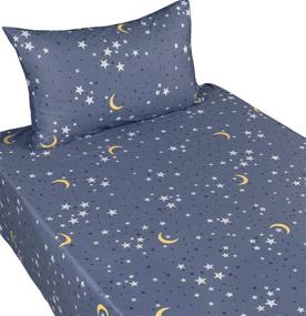 img 3 attached to 🌙 Moon and Stars Kids 100% Cotton Twin Bed Sheet Set with Flat Sheet, Fitted Sheet, and Pillowcase - Twin Size, Stars Design