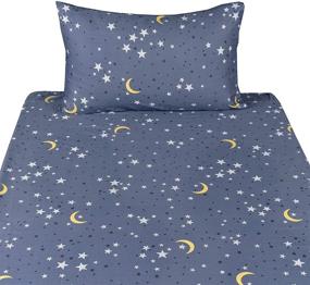img 2 attached to 🌙 Moon and Stars Kids 100% Cotton Twin Bed Sheet Set with Flat Sheet, Fitted Sheet, and Pillowcase - Twin Size, Stars Design