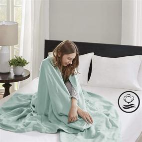 img 4 attached to Madison Park Liquid Cotton Luxury Blanket: Premium Soft and Cozy, 100% Ring Spun Cotton for Bed, Couch, or Sofa (Full/Queen, Sea Foam)