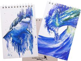 img 3 attached to 🦈 Premium Hardcover Watercolor Paper Pad 2-Pack: Heavyweight Spiral Bound | Gift Collectable | Shark & Wave Design | 8.5 x 6 inch