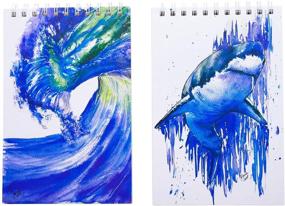 img 4 attached to 🦈 Premium Hardcover Watercolor Paper Pad 2-Pack: Heavyweight Spiral Bound | Gift Collectable | Shark & Wave Design | 8.5 x 6 inch
