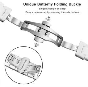 img 1 attached to 📱 Aottom Compatible Ceramic iWatch Band for Apple Watch 38mm/40mm - Stainless Steel Metal Butterfly Buckle Sport Wristband in White