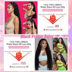 img 3 attached to 🌊 Premium HD-Transparent 13x4 Water Curly FULL Lace Front Wigs - 150% Density Brazilian Virgin Wet And Wavy Human Hair Wigs Pre Plucked with Baby Hair - Water Wave Human Hair Wig for Black Friday (18, 13x4 Water Wave)