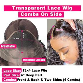 img 1 attached to 🌊 Premium HD-Transparent 13x4 Water Curly FULL Lace Front Wigs - 150% Density Brazilian Virgin Wet And Wavy Human Hair Wigs Pre Plucked with Baby Hair - Water Wave Human Hair Wig for Black Friday (18, 13x4 Water Wave)