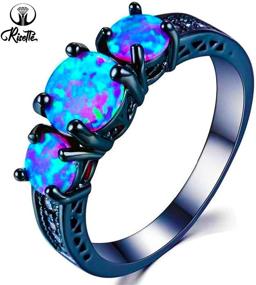 img 3 attached to 💍 Ocean Blue Fire Simulated Opal Ring: Stunning Black Gold Plated Wedding Band with Fashion Cubic Zirconia for Black Women Engagement