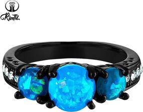 img 2 attached to 💍 Ocean Blue Fire Simulated Opal Ring: Stunning Black Gold Plated Wedding Band with Fashion Cubic Zirconia for Black Women Engagement