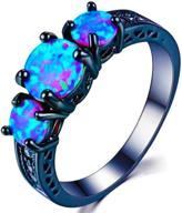 💍 ocean blue fire simulated opal ring: stunning black gold plated wedding band with fashion cubic zirconia for black women engagement logo