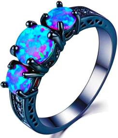 img 4 attached to 💍 Ocean Blue Fire Simulated Opal Ring: Stunning Black Gold Plated Wedding Band with Fashion Cubic Zirconia for Black Women Engagement