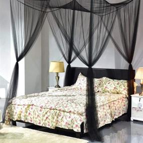 img 4 attached to 🛏️ GOFLAME Black King Size Bed Canopy Mosquito Net - Easy Installation, 4 Corners Post, No Chemicals Added, Netting Bedding