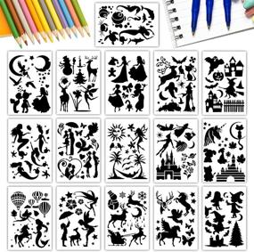 img 4 attached to 🖌️ Pack of 16 Journal Stencils | Reusable Stencils for Canvas, Wood, and More | Multiple Large Elements for Painting | Perfect for Kids, Adults, Halloween, Christmas, Scrapbooking, Drawing, DIY Home Decor, Walls
