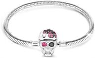 gnoce elegant skull bracelet with eye-catching black and fuchsia crystals: handcrafted sterling silver bangle for all major charm bracelets logo