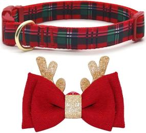 img 4 attached to Azusa Christmas Dog Collar: Bowtie Holiday Plaid with Cute Antler Design, Adjustable Size - Suitable for Small to Medium Dogs