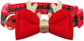 img 3 attached to Azusa Christmas Dog Collar: Bowtie Holiday Plaid with Cute Antler Design, Adjustable Size - Suitable for Small to Medium Dogs