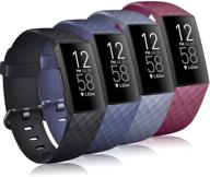 🔴 4 pack compatible bands for fitbit charge 4 / fitbit charge 3 and charge 3 se, silicone replacement wristbands for men and women, large size - wine red, black, blue, blue grey logo