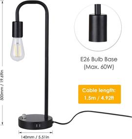 img 2 attached to 💡 Enhance your Bedroom with the Industrial Table Lamp - Stepless Dimming USB Bedside Lamp with Dual USB Charging Ports and LED Bulb Included