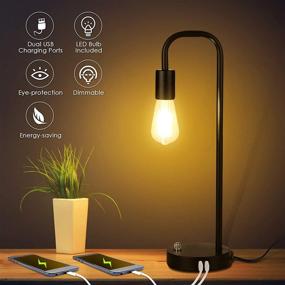 img 3 attached to 💡 Enhance your Bedroom with the Industrial Table Lamp - Stepless Dimming USB Bedside Lamp with Dual USB Charging Ports and LED Bulb Included