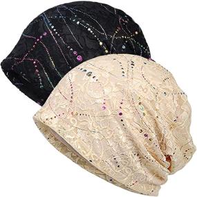 img 1 attached to 🌸 Soft Cotton Beanie Lace Turban: Comfortable Sleep Cap, Chemo Hat, and Fashionable Slouchy Hat for Women