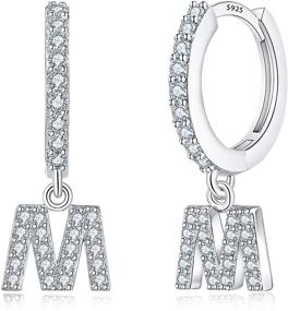 img 4 attached to 💍 925 Sterling Silver Initial Hoop Earrings - White Gold Plated Dangle Huggie Hoops for Women