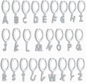 img 2 attached to 💍 925 Sterling Silver Initial Hoop Earrings - White Gold Plated Dangle Huggie Hoops for Women