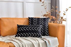 img 3 attached to 🖤 DWDC Velvet Pillow Covers 12X20 inch Pack of 2 - Black Lumbar Pillowcase with White Arrows Print - Blend Decorative Soft Solid Throw Pillow Covers - Sofa Cushion Cases