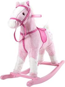 img 4 attached to Happy Trails Rocking Horse Plush Animal on Wooden Rockers with Sounds, Saddle & Reins, Ride on Toy, Pink - Perfect for Toddlers up to 4 Years Old