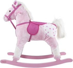 img 3 attached to Happy Trails Rocking Horse Plush Animal on Wooden Rockers with Sounds, Saddle & Reins, Ride on Toy, Pink - Perfect for Toddlers up to 4 Years Old