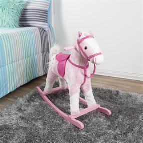img 1 attached to Happy Trails Rocking Horse Plush Animal on Wooden Rockers with Sounds, Saddle & Reins, Ride on Toy, Pink - Perfect for Toddlers up to 4 Years Old