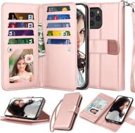 📱 njjex iphone 12 case/iphone 12 pro wallet case 6.1 inch (2020), [9 card slots] pu leather id credit holder folio flip [detachable] kickstand magnetic phone cover & lanyard [rose gold] for enhanced seo logo