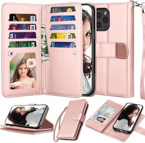 img 4 attached to 📱 Njjex iPhone 12 Case/iPhone 12 Pro Wallet Case 6.1 inch (2020), [9 Card Slots] PU Leather ID Credit Holder Folio Flip [Detachable] Kickstand Magnetic Phone Cover & Lanyard [Rose Gold] for Enhanced SEO