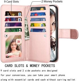 img 3 attached to 📱 Njjex iPhone 12 Case/iPhone 12 Pro Wallet Case 6.1 inch (2020), [9 Card Slots] PU Leather ID Credit Holder Folio Flip [Detachable] Kickstand Magnetic Phone Cover & Lanyard [Rose Gold] for Enhanced SEO