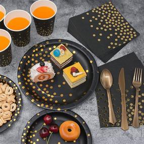 img 1 attached to 🎉 Premium Black and Gold Party Supplies - 350 PCS Set of Black Paper Plates, Napkins, Cups, Gold Plastic Forks, Knives, and Spoons - Disposable Dinnerware Perfect for Birthday, Christmas, Thanksgiving, 2022 Graduation, and New Year's Eve Celebrations