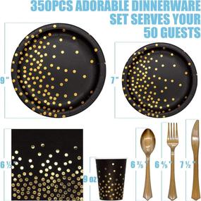 img 3 attached to 🎉 Premium Black and Gold Party Supplies - 350 PCS Set of Black Paper Plates, Napkins, Cups, Gold Plastic Forks, Knives, and Spoons - Disposable Dinnerware Perfect for Birthday, Christmas, Thanksgiving, 2022 Graduation, and New Year's Eve Celebrations