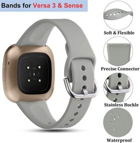 img 3 attached to 💦 Водонепроницаемые и прочные силиконовые ремешки для Fitbit Sense и Versa 3 - Getino Slim Bands в маленьком сером цвете