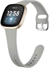 img 4 attached to 💦 Водонепроницаемые и прочные силиконовые ремешки для Fitbit Sense и Versa 3 - Getino Slim Bands в маленьком сером цвете