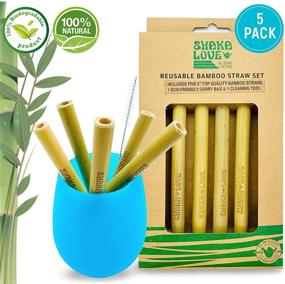 img 3 attached to 🌿 SHAKA LOVE Reusable Bamboo Drinking Straw Set - 6 Inch, 100% Natural, Biodegradable, Eco-Friendly, Organic- Includes Cleaning Brush & Cotton Carry Pouch - Great for Juice, Smoothies, Shakes, Coffee, ALOHA Cocktails - Pack of 5
