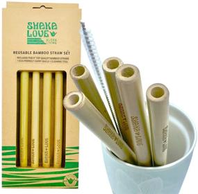 img 4 attached to 🌿 SHAKA LOVE Reusable Bamboo Drinking Straw Set - 6 Inch, 100% Natural, Biodegradable, Eco-Friendly, Organic- Includes Cleaning Brush & Cotton Carry Pouch - Great for Juice, Smoothies, Shakes, Coffee, ALOHA Cocktails - Pack of 5