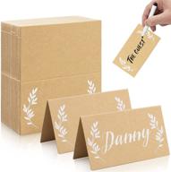🍃 motbach 150 pcs rustic kraft place cards with white leaves - ideal for weddings, parties, and banquets, brown tent escort cards for name, table seating, and numbers logo