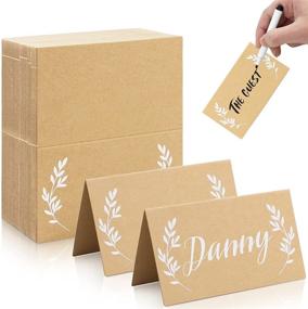 img 4 attached to 🍃 MotBach 150 Pcs Rustic Kraft Place Cards with White Leaves - Ideal for Weddings, Parties, and Banquets, Brown Tent Escort Cards for Name, Table Seating, and Numbers