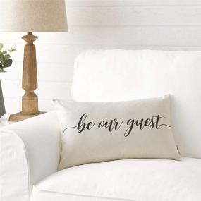 img 3 attached to 🏡 Meekio Farmhouse Pillow Covers – Be Our Guest Quote Lumbar Decor 12"x20" – Rustic Farmhouse Décor for Guest Room