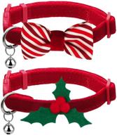 🎄 azuza 2pack christmas kitten collar: quick release, safe buckle, festive breakaway cat collars with bowtie - perfect for kittens and cats! logo