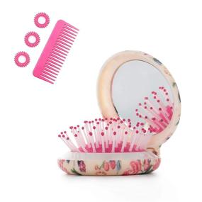img 4 attached to Travel Hair Brush with Mirror - CANDY BRUSH: Eco-friendly, Cute Flower Design for Hair Straightening, Makeup Mirror Included - Perfect Travel Companion