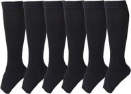 🧦 6 pairs of open toe toeless compression socks for women and men, 15-20 mmhg calf support compression sleeve (l/xl, black) logo