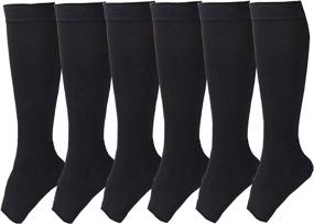 img 4 attached to 🧦 6 Pairs of Open Toe Toeless Compression Socks for Women and Men, 15-20 mmHg Calf Support Compression Sleeve (L/XL, Black)