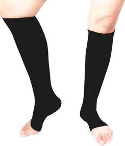 img 3 attached to 🧦 6 Pairs of Open Toe Toeless Compression Socks for Women and Men, 15-20 mmHg Calf Support Compression Sleeve (L/XL, Black)