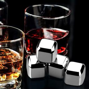 img 2 attached to Cyimi Whiskey Ice Cubes: 8 PCS Stainless Steel Chilling Stones + Silicone Head Tongs + Ice Cube Storage Trays - Perfect Gift for Wine, Beverage, and Beer