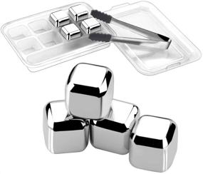 img 4 attached to Cyimi Whiskey Ice Cubes: 8 PCS Stainless Steel Chilling Stones + Silicone Head Tongs + Ice Cube Storage Trays - Perfect Gift for Wine, Beverage, and Beer