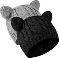 🐱 cute cat knitted hat for women and girls - cat ear beanie hats, winter knit cable hat logo