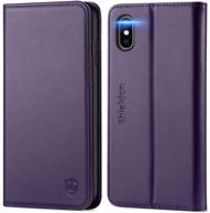 📱 shieldon genuine leather iphone xs max case – magnetic wallet case with kickstand, rfid card slots, auto sleep/wake – purple (2018 release) logo