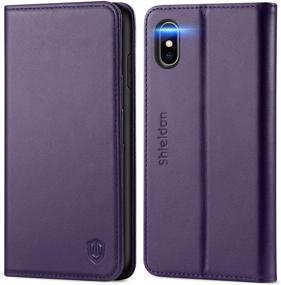 img 4 attached to 📱 SHIELDON Genuine Leather iPhone Xs Max Case – Magnetic Wallet Case with Kickstand, RFID Card Slots, Auto Sleep/Wake – Purple (2018 Release)